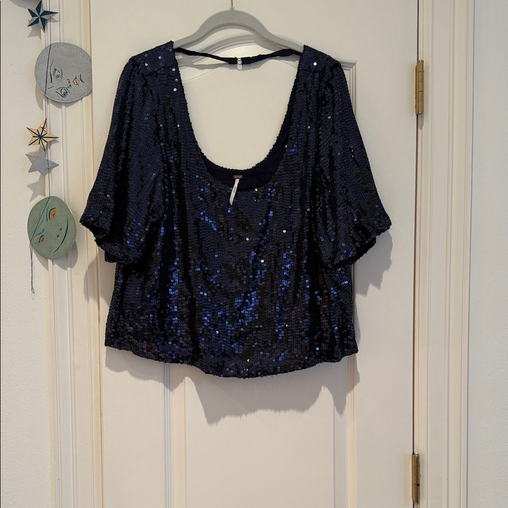 Free people navy sequin top